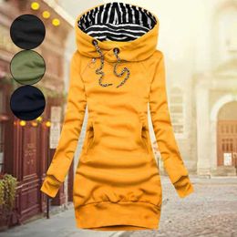 2021 Women Fashion Sweatshirt Pullover Hoodies Long Sleeve Dress Hooded Striped Tops Drawstring Sweatshirts Slim Long Hoodies X0629