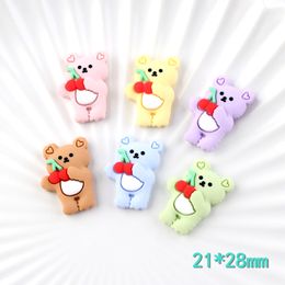 Creative Colorful Cherry Bear Resin Charms Simulated Animal Pendant for DIY Jewelry Fashion Earrings Findings
