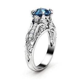 Wedding Rings Fashion Natural With Stone Blue Handmade Cubic Zircon Finger Ring For Girls Women In Party Jewellery Gifts