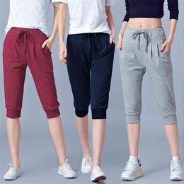 Pants for women summer harem High Waisted Elastic loose Joggers Sweatpants Calf Length female s Trousers 5XL 6XL 210925