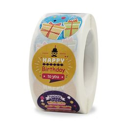 Colourful Happy Birthday Party Gift Sealing Packing Label Sticker 1inch 500pcs Round Self Seal Adhesive Labels