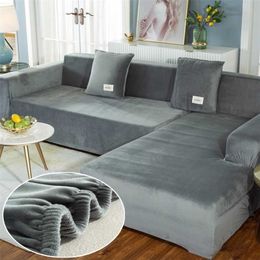 Plush Sofa Covers Chaise Longue for Living Room Velvet Corner Armchair Elastic Couch Cover 2 and 3 Seater Furniture Slipcover 211116