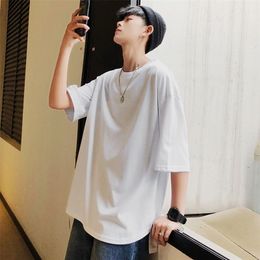 Short sleeve T-shirt male han edition tide round collar loose summer half sleeve pure Colour of men's shirt dress A new trend 210324