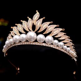 Baroque Big Pearl Bridal Tiaras Headband Wedding Hair Crowns Pageant Rhinestone Crystal Diadem Jewellery Accessories Clips & Barrettes