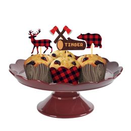 cupcake favors UK - Other Festive & Party Supplies 24pcs Red Lattice Lumberjack Deer Happy Birthday Cupcake Toppers And Borders Cake Wrappers Xmas Favors Decora