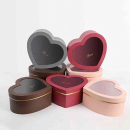 2pcs Heart Shaped Gift Box With Transparent Window For Wedding Birthday Party Valentine Decorative Packaging Flowers Gifts Boxes H1231