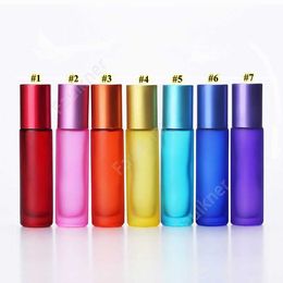 Blue/Green/Pink/Black/Amber Mini 10ml roll on glass bottle For Fragrances essential oils Stainless Steel Roller Ball DAF167