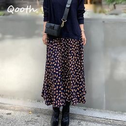 Qooth Vintage Patchwork Dress Women Leopard O-neck Long Sleeve Long Dresses for Autumn Korean Style Chic Stylish QT214 210518