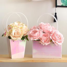 Kraft Paper Flower Bag Waterproof Handbag Portable Florist Handy Gift For Wedding Party Decor Rose Box Wrap