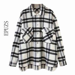 vintage loose plaid jacket women shirt coat winter sping long sleeve thick outwear casual female 210521
