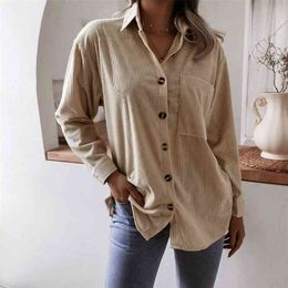 Spring Button Shirt coats tops for women fashion korean casual loose corduroy shirt top clothes jackets 210508