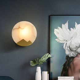 Nordic round marble wall lamp villa stairwell aisle modern minimalist bedroom bedside lamp