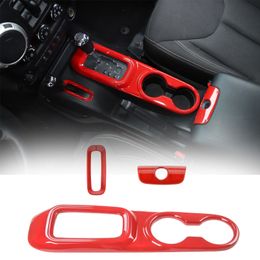 Front Water Cup Gear Panel Central Console Armrest Box Keyhole Cover Trim For Jeep Wrangler JK Unlimited 11-17 3PC Red