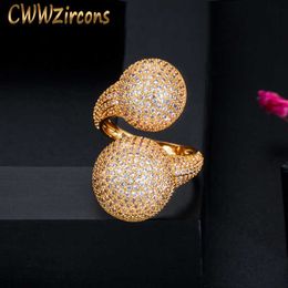 Adjustable Size Micro Pave Cubic Zirconia Ball 585 Gold Fashion Ladies Engagement Finger Rings for Wedding Party R151 210714