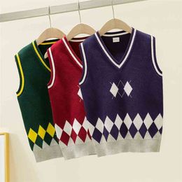 3-16 Years Boys and Girls Knit Vest Preppy Style Sleeveless Sweaters for School Uniform Autumn Winter Children Clothing Knitted 210622