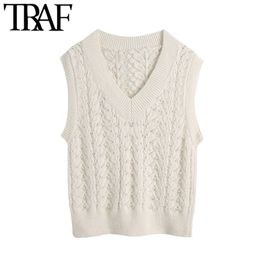 Women Fashion With Faux Pearl Knitted Vest Sweater Vintage V Neck Sleeveless Female Waistcoat Chic Tops 210507