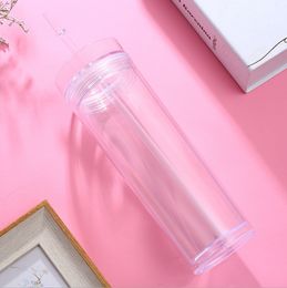 clear travel mug NZ - Acrylic Tumbler 16oz Tumbler Straight Tumblers Travel Mug Double Wall Clear Plastic Tumblers with Lid and Straw 376 S2