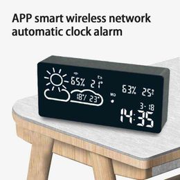 LED Digital Alarm Clock Radio With Temperature And Humidity Clock APP Control Smart Home Clocks Table Decor Drop 211112