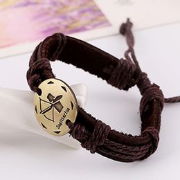 leather zodiac bracelets Canada - 12 Constell Bracelet Adjustable Zodiac Sign ID Leather Bracelets Bangle Cuff Wrist Band for Owmen Men Will and Sandy Fashion Jewelry