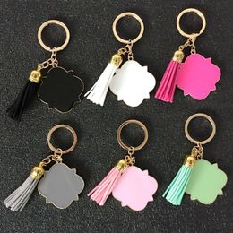 Personalised Four Leaf Clover Keychain Favour DIY Name Blank Zinc Alloy Tassel Keyring Multicolor Quatrefoil Key Pendant