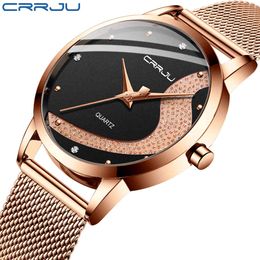 Women Watch CRRJU Fashion Luxury Watches Casual Waterproof Quartz Ladies Dress Galaxy Mesh Watches relogio feminino 210517