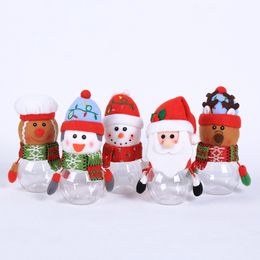 Christmas Candy Jar Plastic Transparent Gift Wrap Box Santa Snowman Elk Christmas Decoration Children Gifts w-00888