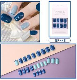NF-H8 blue 24pcs/box Multicolor Stiletto Press On False Nails Leopard Wear Finished Product Wearable Full Cover Decor Tips Art