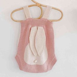 Infant Baby Girl Boy Sleeveless Rompers Rabbit's Ears Jumpsuit Knitting Braces born Girls Boys Clothes 210429