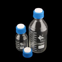 Lab Supplies Glass Mouth Bottle Blue Cap Reagent 100-1000mll Transparent Mobile Phase Liquid 1 / 2 3 Hole Solvent