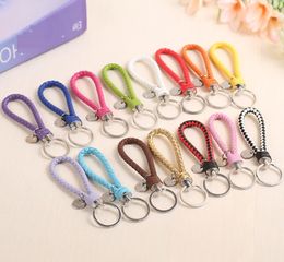 PU Leather Braided Woven Keychain Rope Rings Fit Circle Pendant Key Chains Holder Car Keyrings Gift Men Women Car Bag Keychain