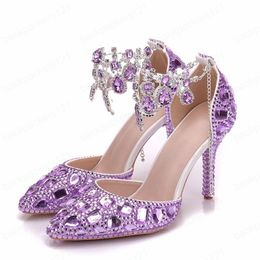 Women Blue Rhinestone Wedding Shoes Party Prom Shoes Nightclub Evening Bridal Sandals High Heel