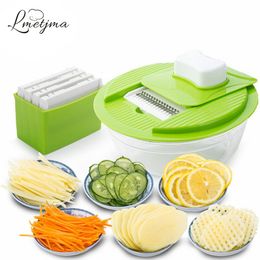 LMETJMA Mandoline Vegetable Slicer Dicer Fruit Cutter Slicer With 4 Interchangeable Stainless Steel Blades Potato Slicer Tool 210326