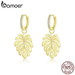 bamoer Summer Gold Colour Drop Earrings Femme Bohemia Style Leaf Dangle Earring for Women Sterling Silver Luxury Jewellery BSE223 210317
