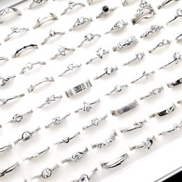 100 Pieces Women's Ring Fashion Silver Plated Metal Romantic and Lovely Party Jewelry Small Sizes 6 7 8 Tail joint band Wholesale Lot