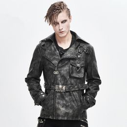 -Дьявол мода мужская панк-рок короткое пальто личности регулируемая талия ремень мотоциклетика куртки