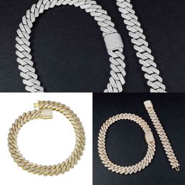 Hip Hop Men's Chain Bracelet Set, 19mm, 3 Rows of Heavy Cuban Buttons, Ice Cream Box, Aaa + Cz 2 Gold Plated Copper Adjustment Q0809