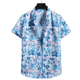 Blue Shirts Men Short Sleeve Casual Flower Print Aloha Shirt Mens Beach Holiday Hawaiian Camisas Summer Brand Cosy Floral Camisa 210524