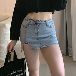 WOMENGAGA Street Model Split A-line Denim Shorts Skirt's Summer Skinny Hip Korean Women Irregular Short K8TM 210603