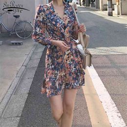 Long Sleeve Print Short Dress Party Elegant High Waist Female es Vintage Chic Summer Floral Women Vestidos 13929 210521