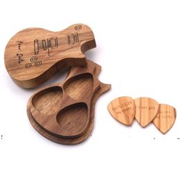 new Gift Wrap Guitar Picks Wooden Pick Box Holder Collector With 3pcs Wood Mediator Accessories & Parts Tool Music Gifts EWd7548