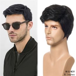 Men's Synthetic Wig Black Colour Pelucas Perruques de cheveux humains Simulation Human Remy Hair Wigs WIG-M39A
