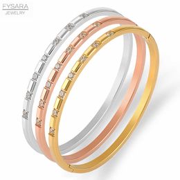 Fysara 4mm Width Thin Sqaure Cz Crystals Bangles & Bracelets for Women Wedding Bangles Titanium Steel Jewelry Charm Wholesale Q0719