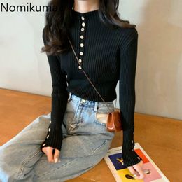 Nomikuma Half Turtleneck Slim Sweater Women Sueter Mujer Solid Colour Buttons Basic Pullover Female Casual Fashion Jumpers 3d019 210514
