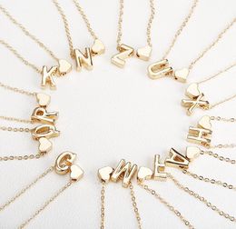 26 Intial letter alphabet heart pendant necklace for women gold color A-Z letters necklaces chain fashion jewelry Gift Wholesale