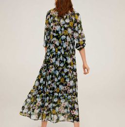 Women Summer Dress Fashion Vintage Floral Prints Vestidos Wrinst Sleeve Holiday Beach Style Modern Lady Chiffon Dresses 210602