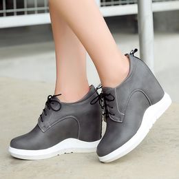 Fashion Wedges Sneakers Women Spring Autumn Comfort Hidden Platform Casual Shoes Lace-up Wedge Heels Grey White