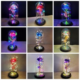 Rose in Glass Dome with LED Lights christmas toy Galaxy Colourful Rainbow Artificial Flower Gift Kit Last for Her Women Mom Wife Mother Valentine Wedding Anniversary