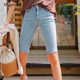Shinny Plus Size Shorts Summer Blue Jeans Casual Elastic Cotton Denim Women Pants Femme 10419 210518
