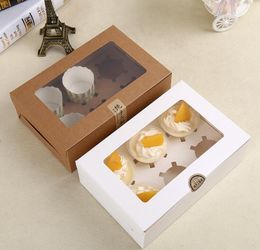 kraft Card Paper Cupcake Box 6 Cup Cake Holders Muffin Cake Boxes Dessert Portable Package Box Six Tray Gift Favor DH7856