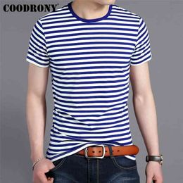 COODRONY T Shirt Men Streetwear Fashion Navy Striped O-Neck Tshirt Summer Short Sleeve T-Shirt Men Cotton Tee Shirt Homme S95133 210324